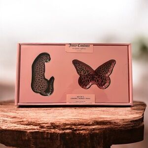 Juicy Couture Pink Leopard and Butterfly Ceramic Trays - Set NIB